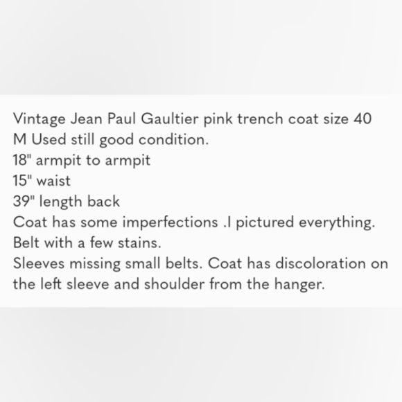 Vintage Jean Paul Gaultier pink trench coat size M  . - Picture 2 of 16